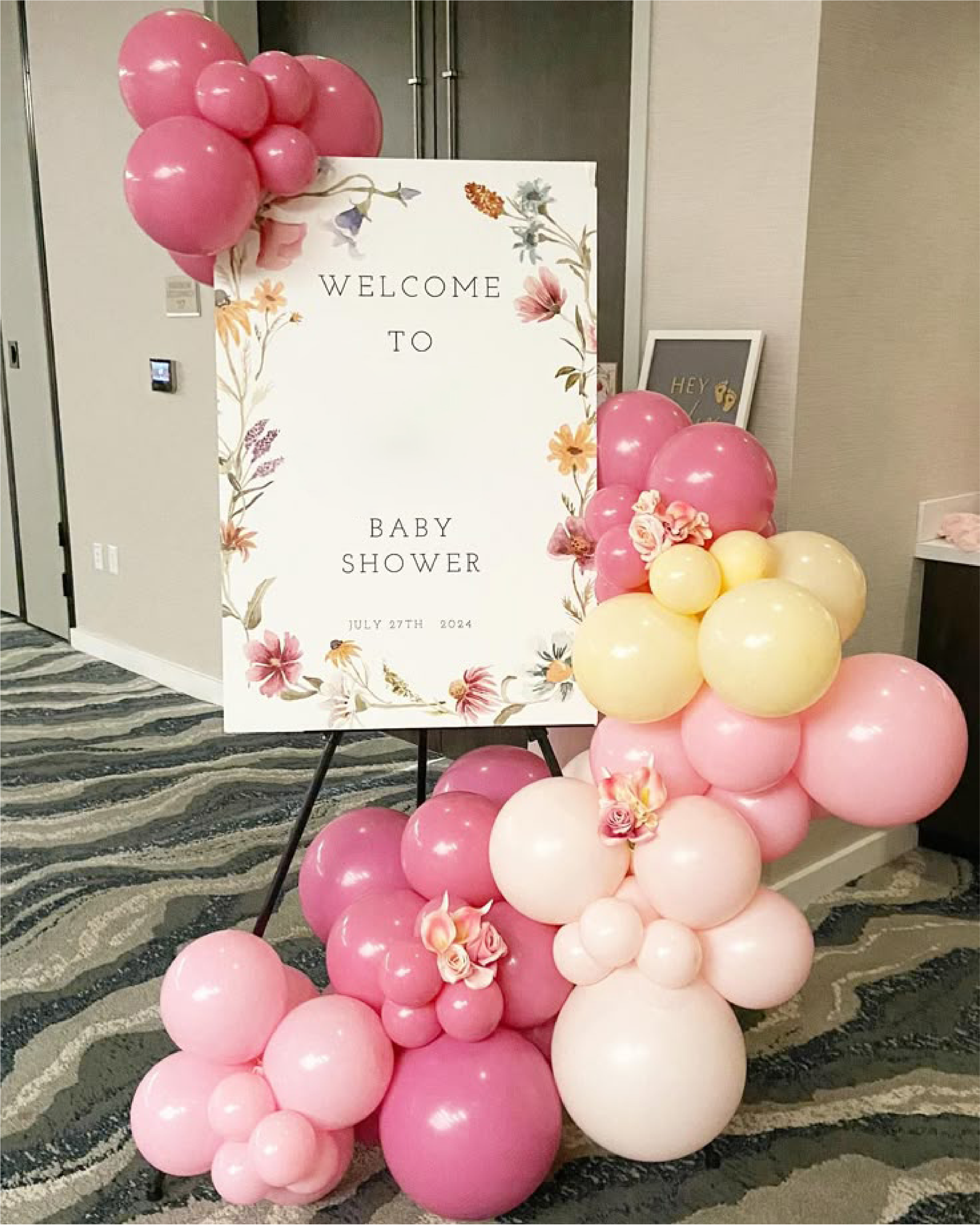 Welcome Board + Balloon Garland (Pink/Yellow Mix)